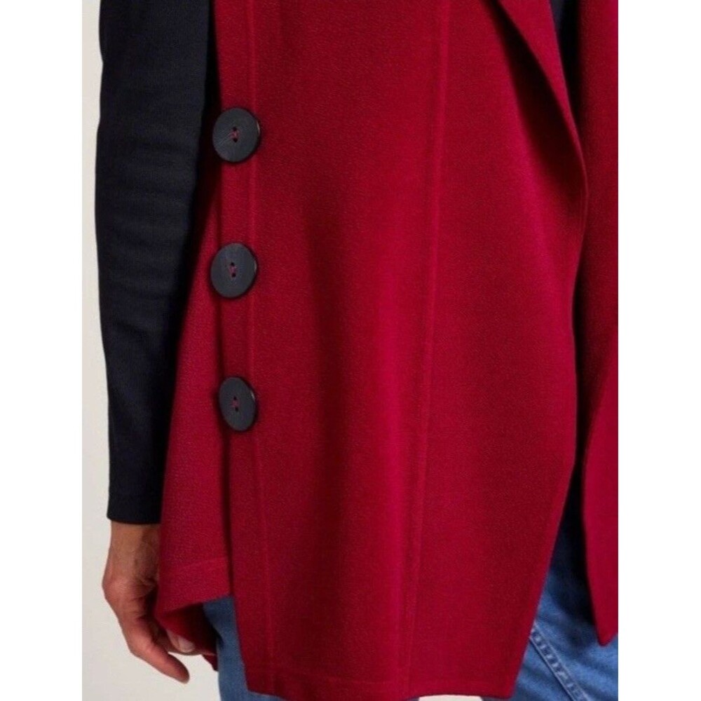 Soft Surroundings Red Jacquard Mesa Black Button Vest XS Lagenlook Made in USA - Picture 3 of 11